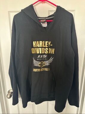 Harley-Davidson Black Hoodie with Gold and Silver Emblem